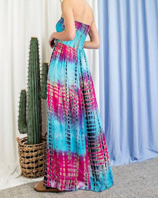 Tie Dye Strapless Smocked Maxi Dress