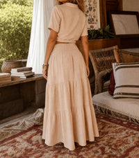 Little Secret Of Mine - Elastic Smocked Waist Tiered Maxi Skirt