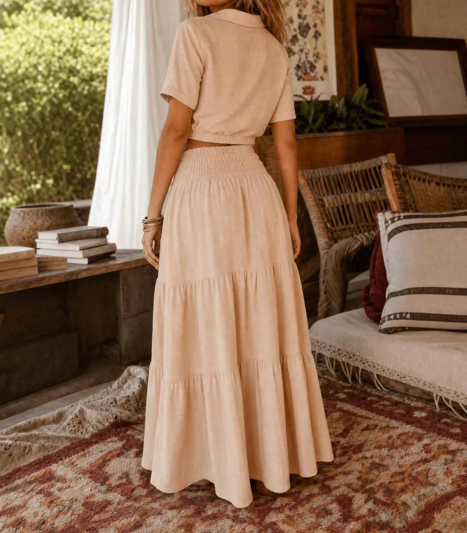 Little Secret Of Mine - Elastic Smocked Waist Tiered Maxi Skirt
