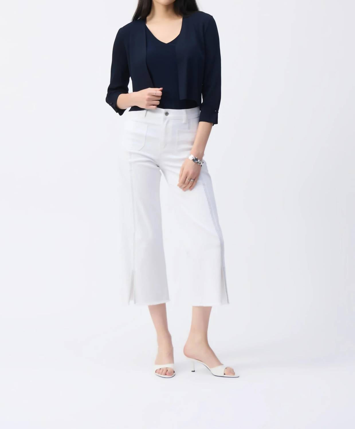 Joseph Ribkoff - Pearl Accent 3/4 Sleeve Cropped Cover-up
