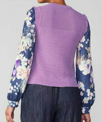 Current Air - Floral Woven Sleeve Sweater