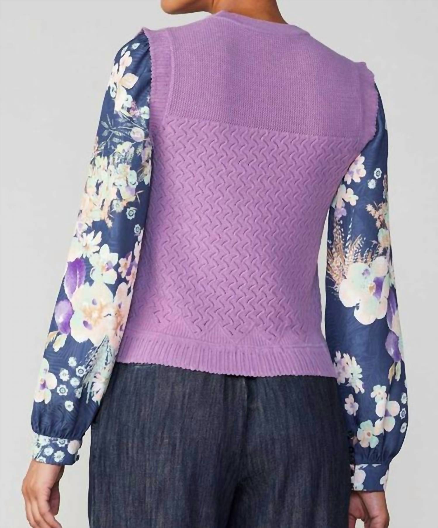 Current Air - Floral Woven Sleeve Sweater