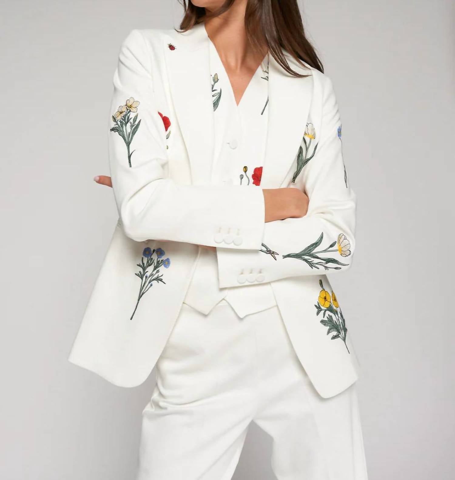 Vilagallo Embroidered Flowers Jacket in white - women's jacket
