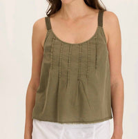 XCVI Shawnee Linen Billowy Tank Top in ripple pigment - women's tank top - detail view