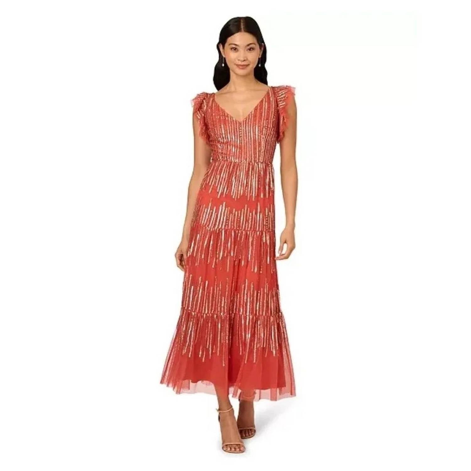 Adrianna Papell - Women's Beaded Mesh Tiered Dress