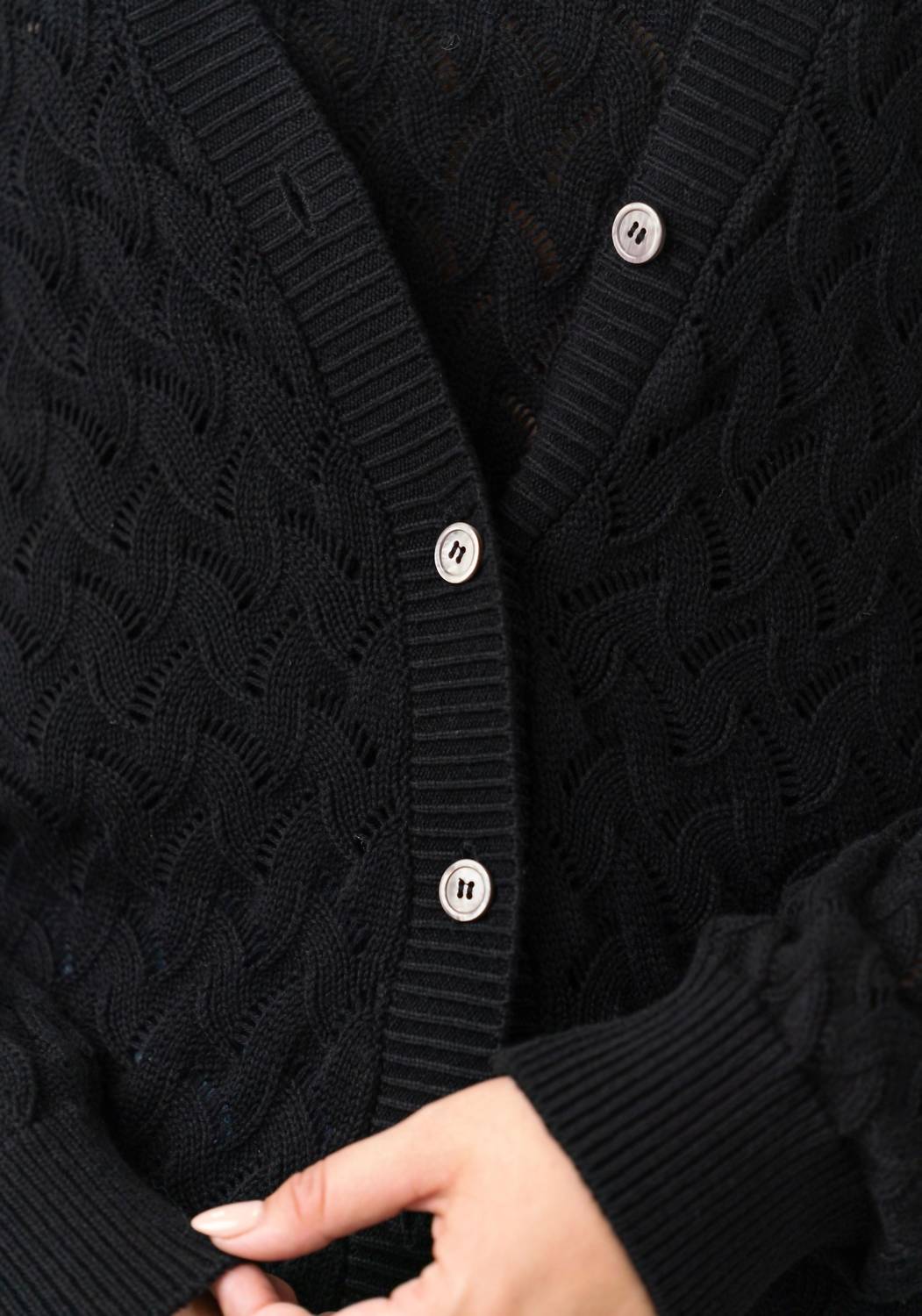 Minnie Rose - Cotton Cashmere Pointelle Cardigan - Plus