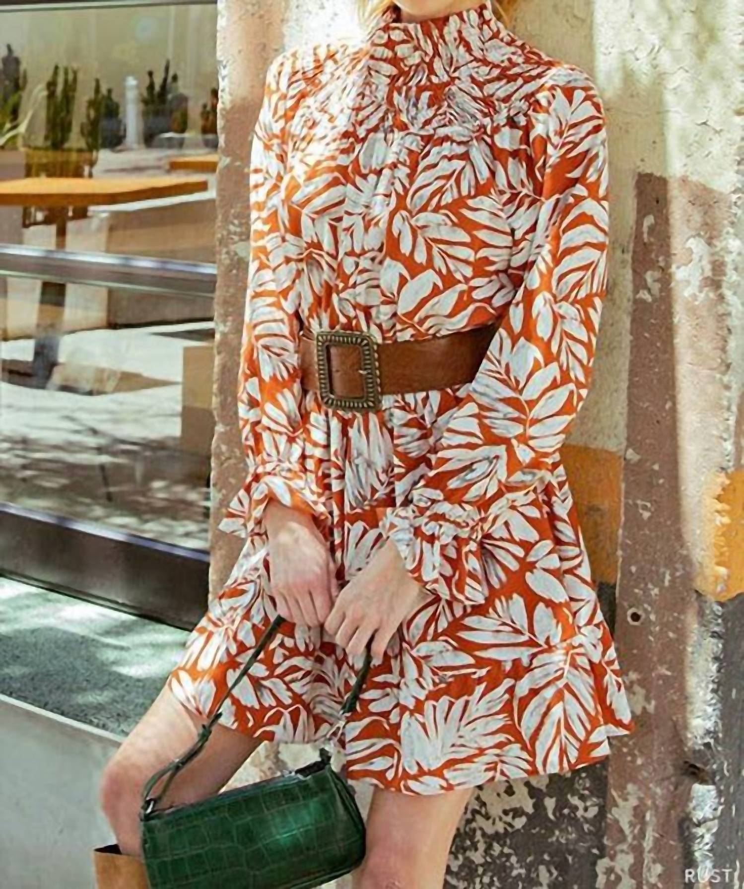 Kori - High Neck Printed Mini Dress with Long Sleeves