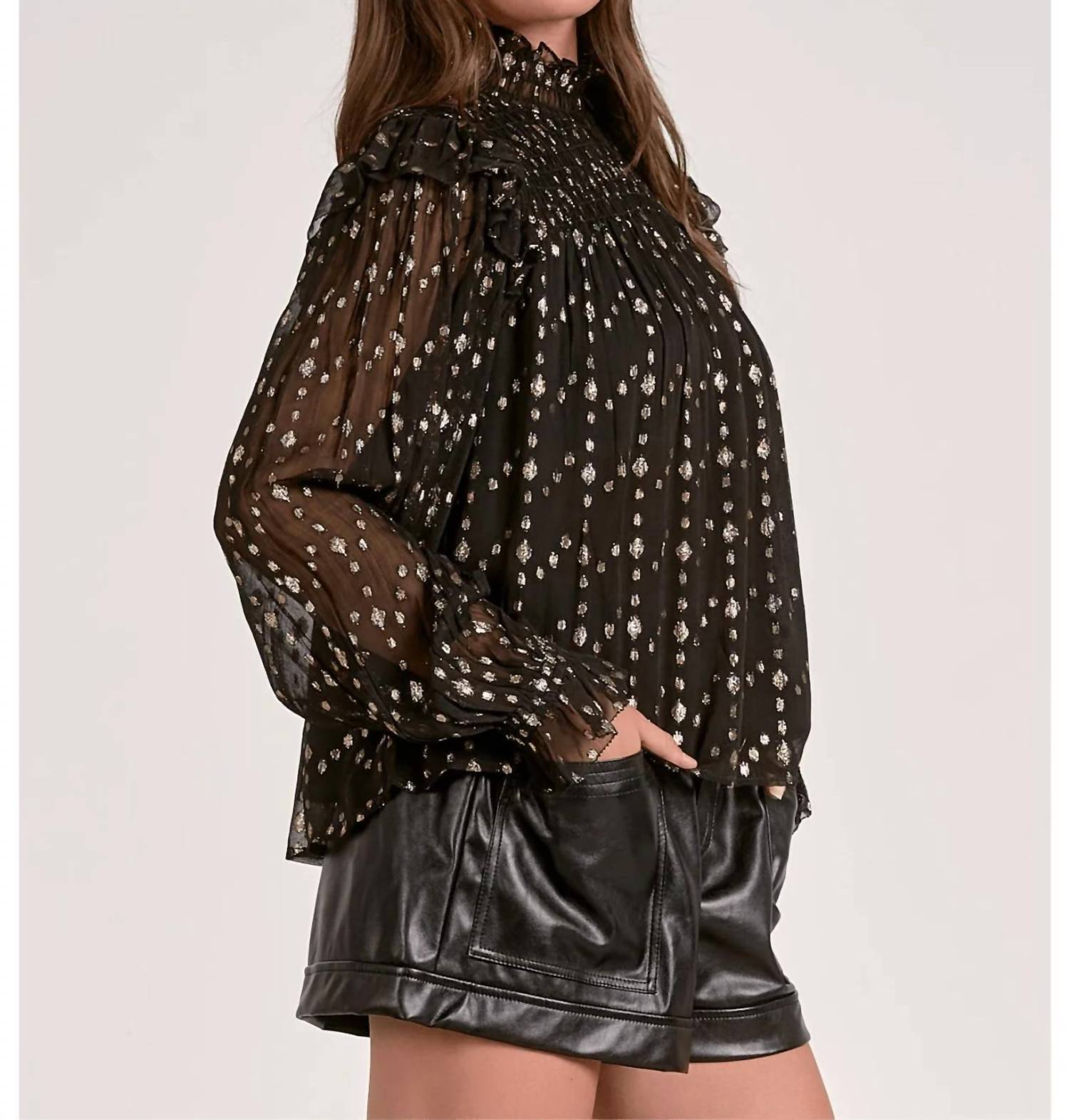 Elan - Long Sleeve Mock Neck Blouse