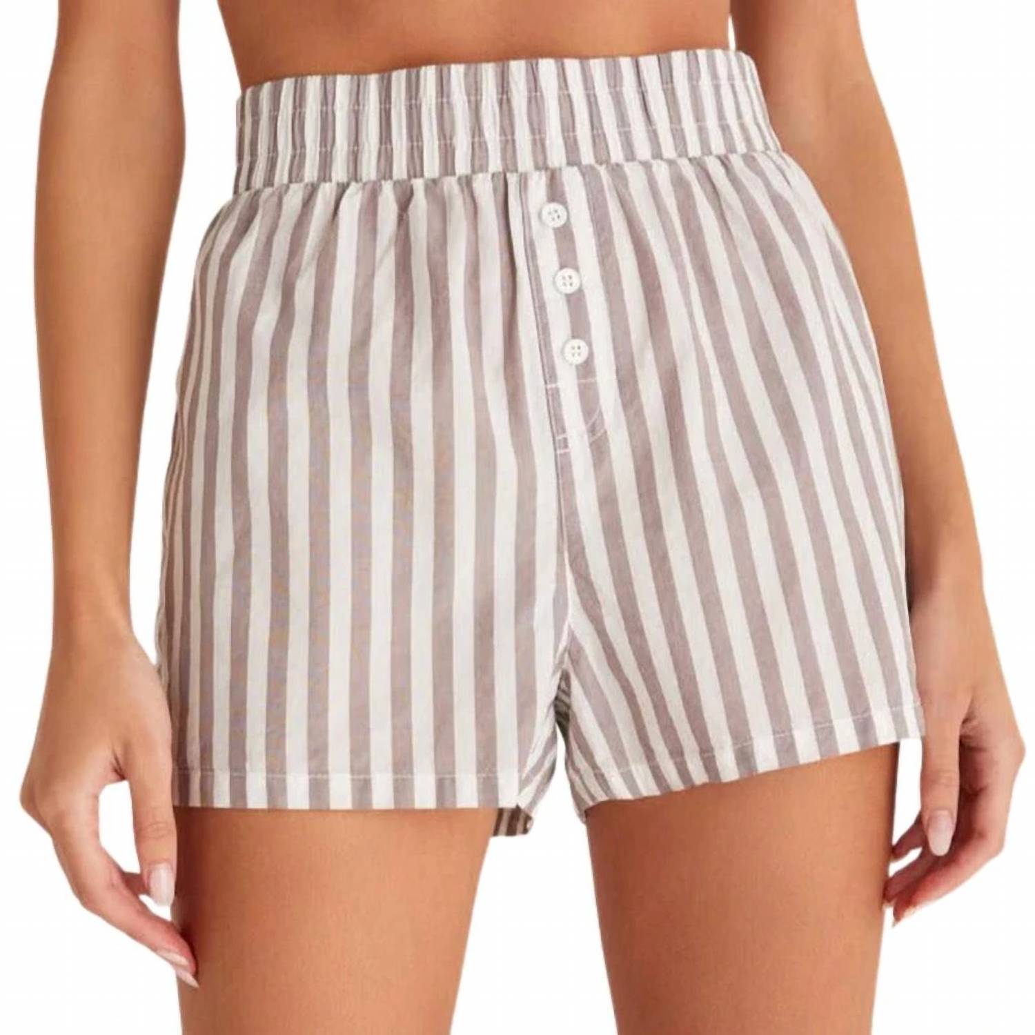 Z Supply Women's Co Ed Striped Boxer in dusty taupe - women's shorts