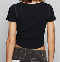 Pol - Contrast Stitching Round Neck Crop T-shirt