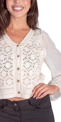 GIGI MODA La Grazia Crochet Cardigan in beige - women's cardigan - alternate view