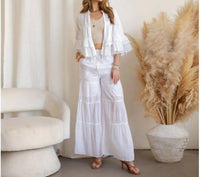 Young Threads Tiered Crochet Lace Shrug & High-waist Pant Set in white - women's sleepwear - view 5