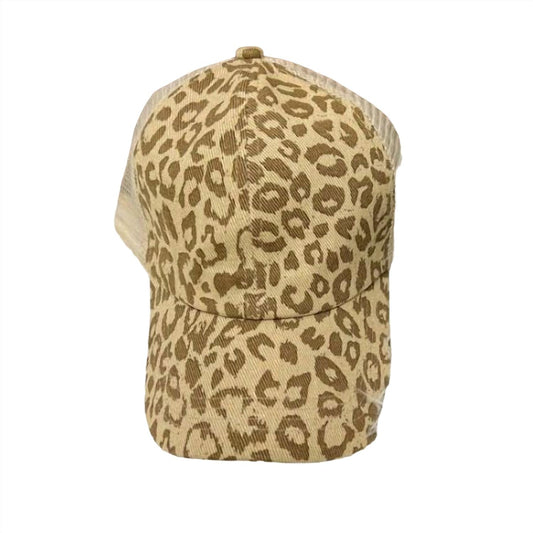 Go Wild Leopard Trucker Criss Cross Pony Tail Cap