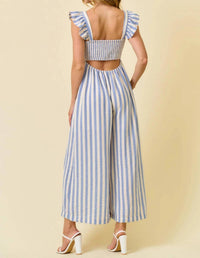 Doe And Rae - STRIPE COTTON GAUZE WIDE LEG CULOTTE JUMPSUIT
