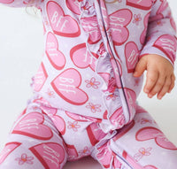 Posh Peanut - Baby Girls Ruffled Zippered Footie