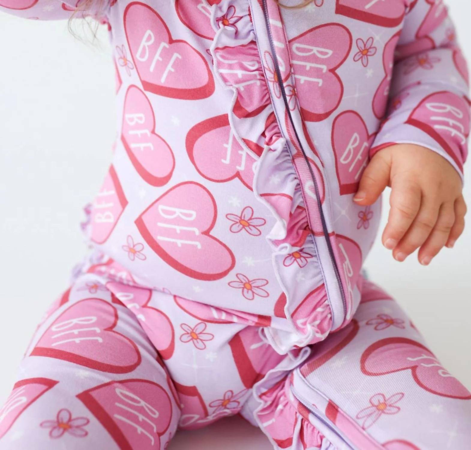 Posh Peanut - Baby Girls Ruffled Zippered Footie