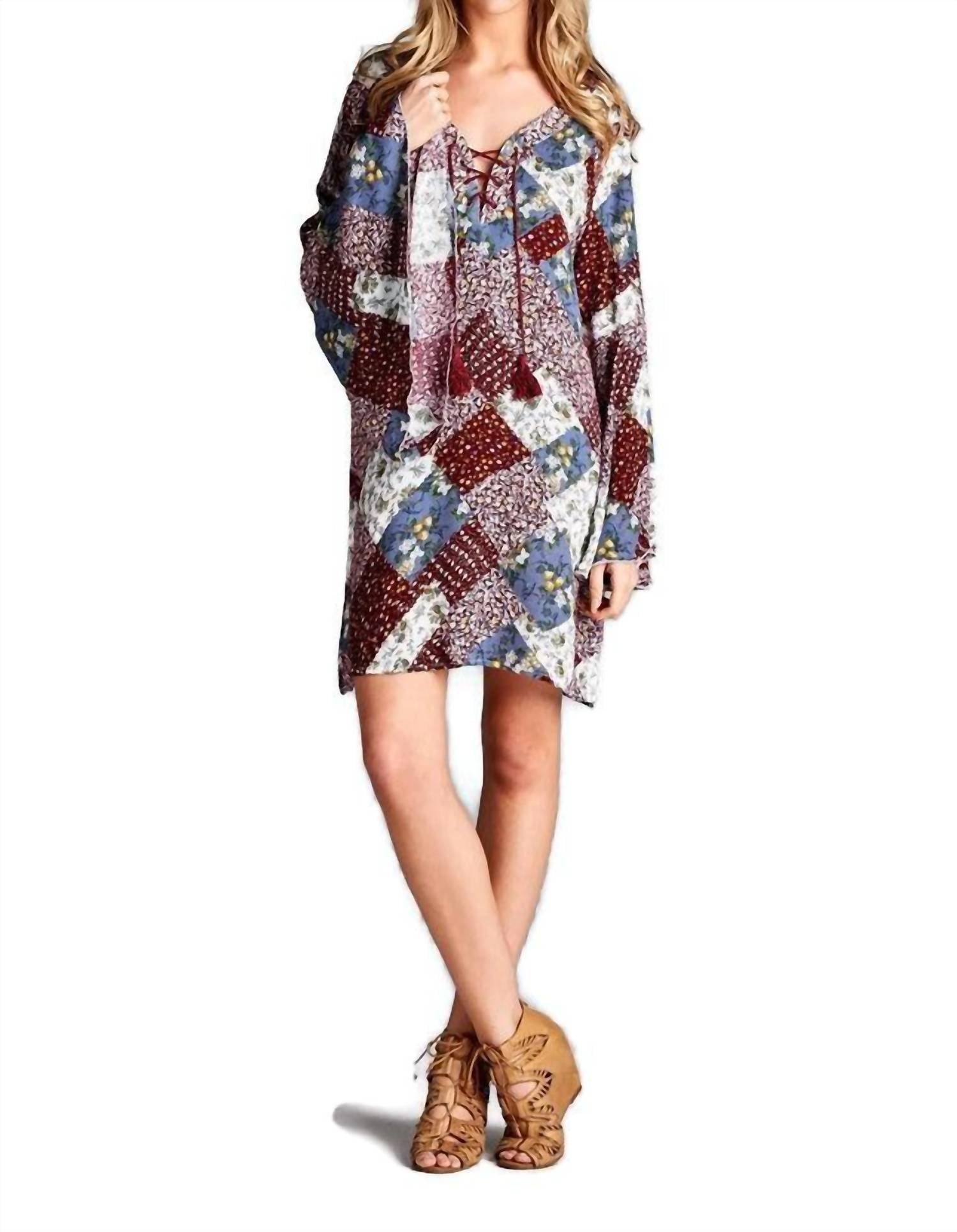 Velzera - Floral Patchwork Print Mini Dress