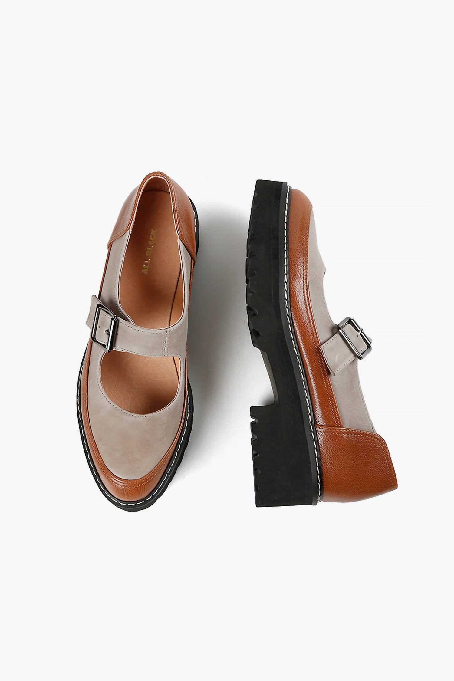 All Black - Women's Buckle Lugg Jane Shoes