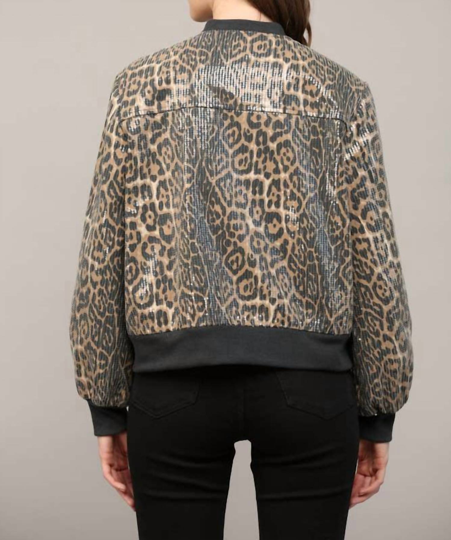 Fate Women's Embellished Bomber Jacket in beige - women's jacket - detail view