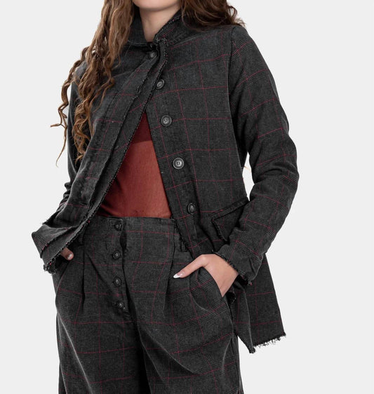 Baci - Double Placket Raw Edge Plaid Jacket