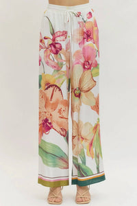 Entro - Floral Pull-on Wide Leg Pants