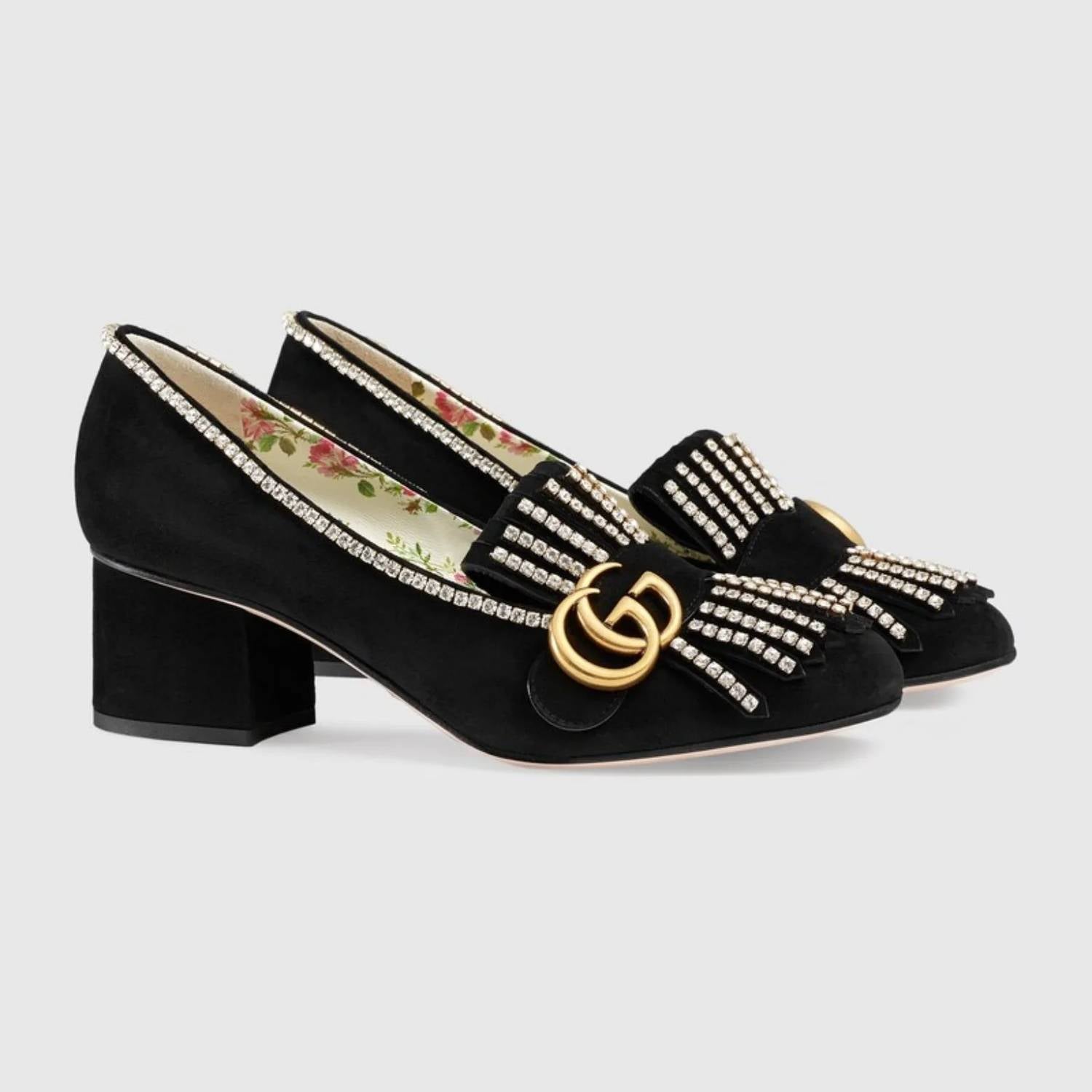 Gucci - Women's Crystal-trimmed Suede Pumps