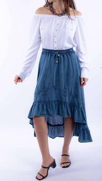 Scully High Low Drawstring Skirt in denim blue - women's skirt