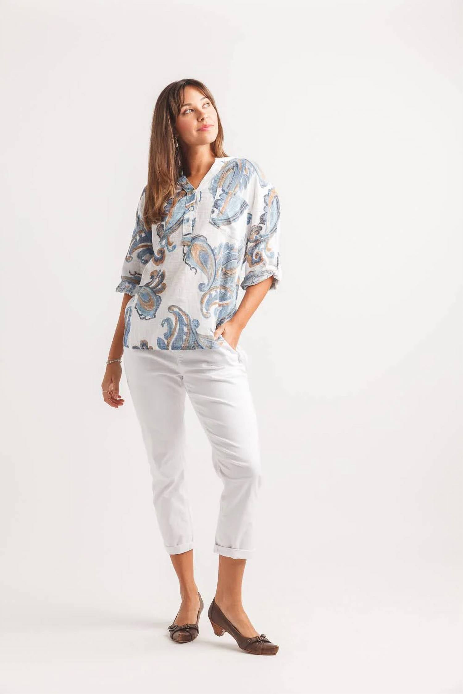 Papillon - Paisley Printed Henley Top
