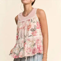 Davi & Dani - Floral Printed Lace Top