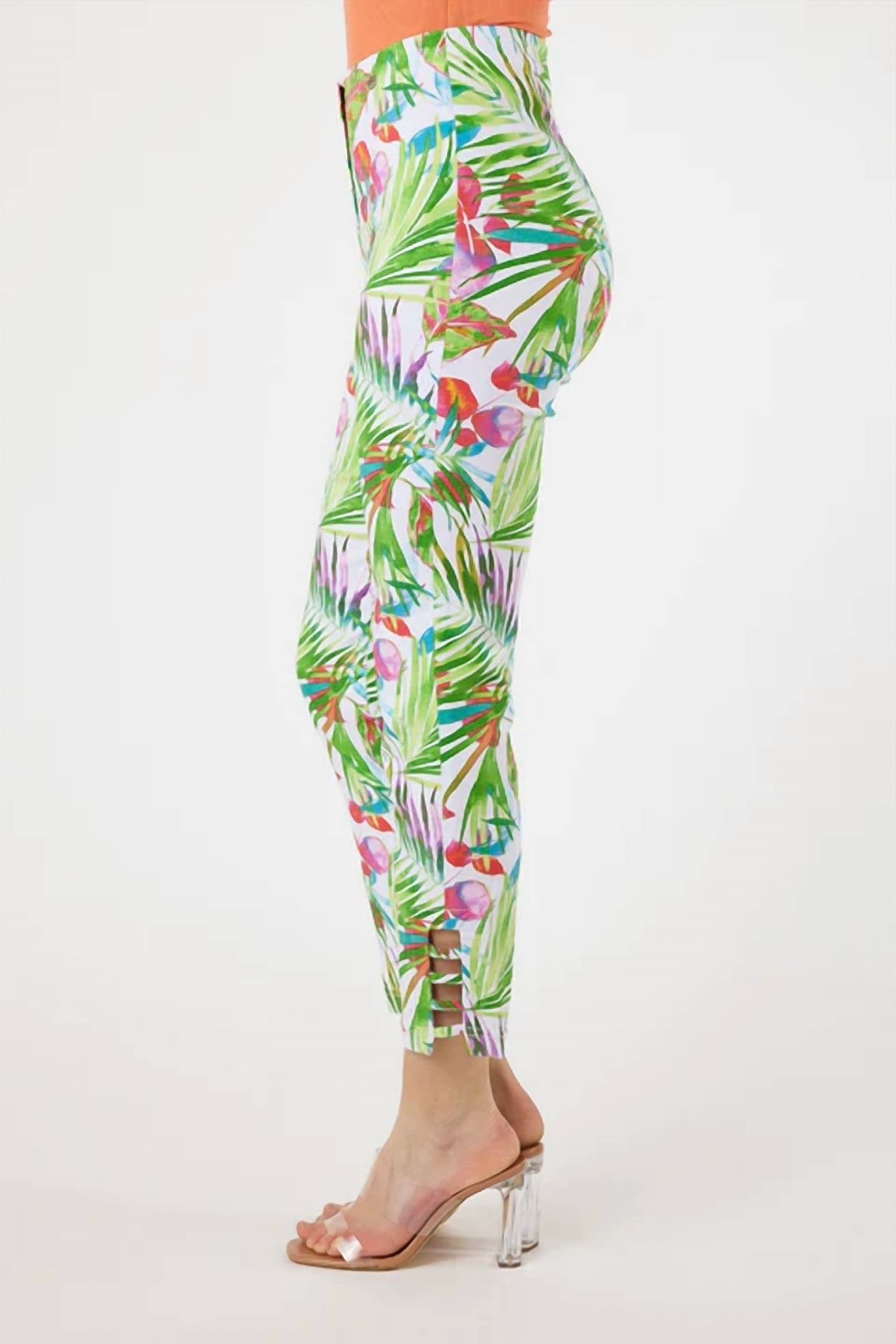 Robell - Tropical Palm Leaves Print Lena Slim Pant
