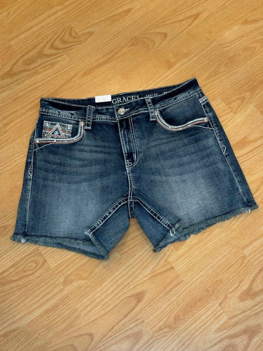 Grace In La - Women's Distressed Pocket Aztec Shorts