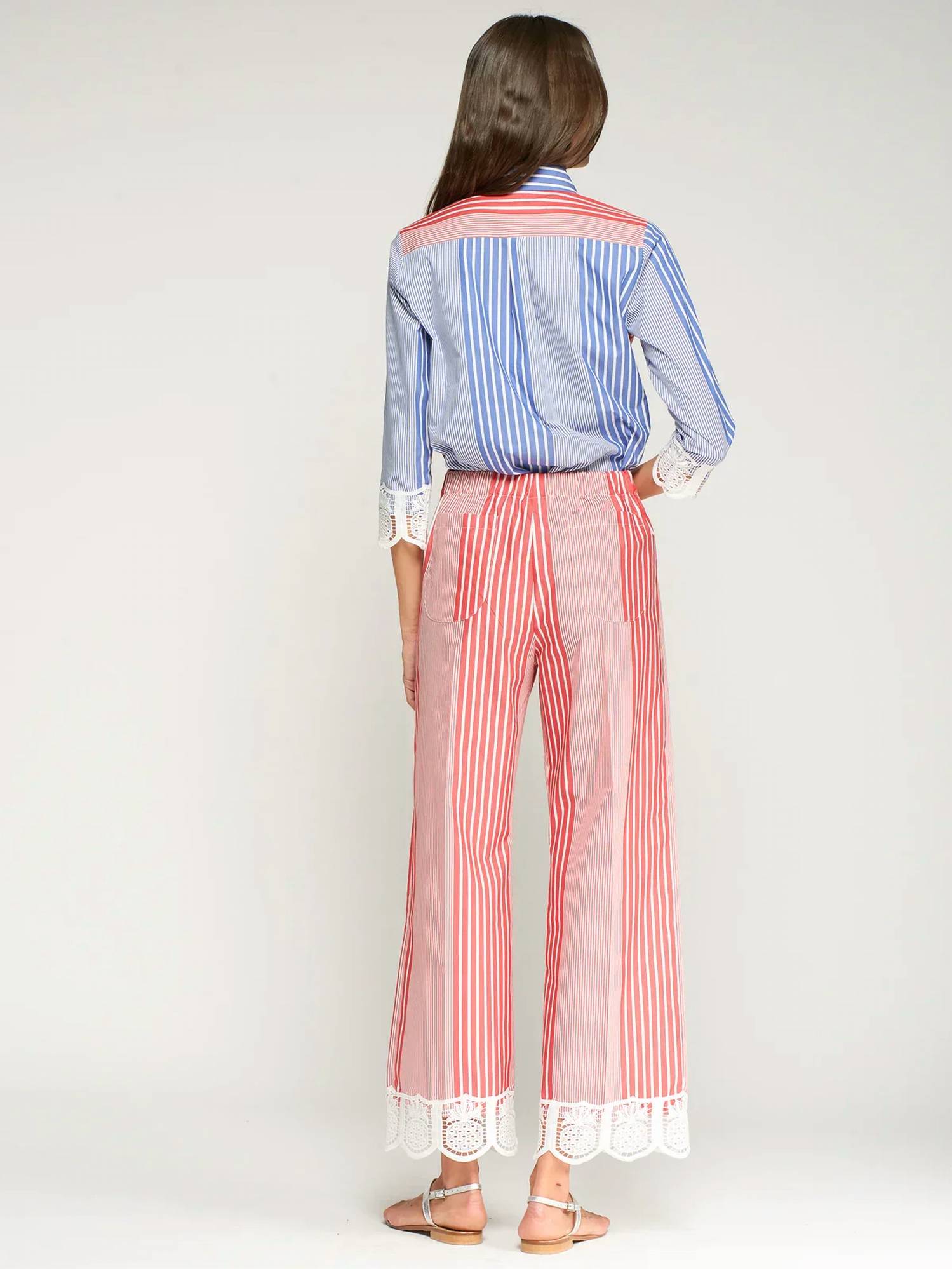 Vilagallo - Lace At The Hem Striped Trousers