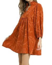 Umgee - Jacquard High Ruffle Neck Dress