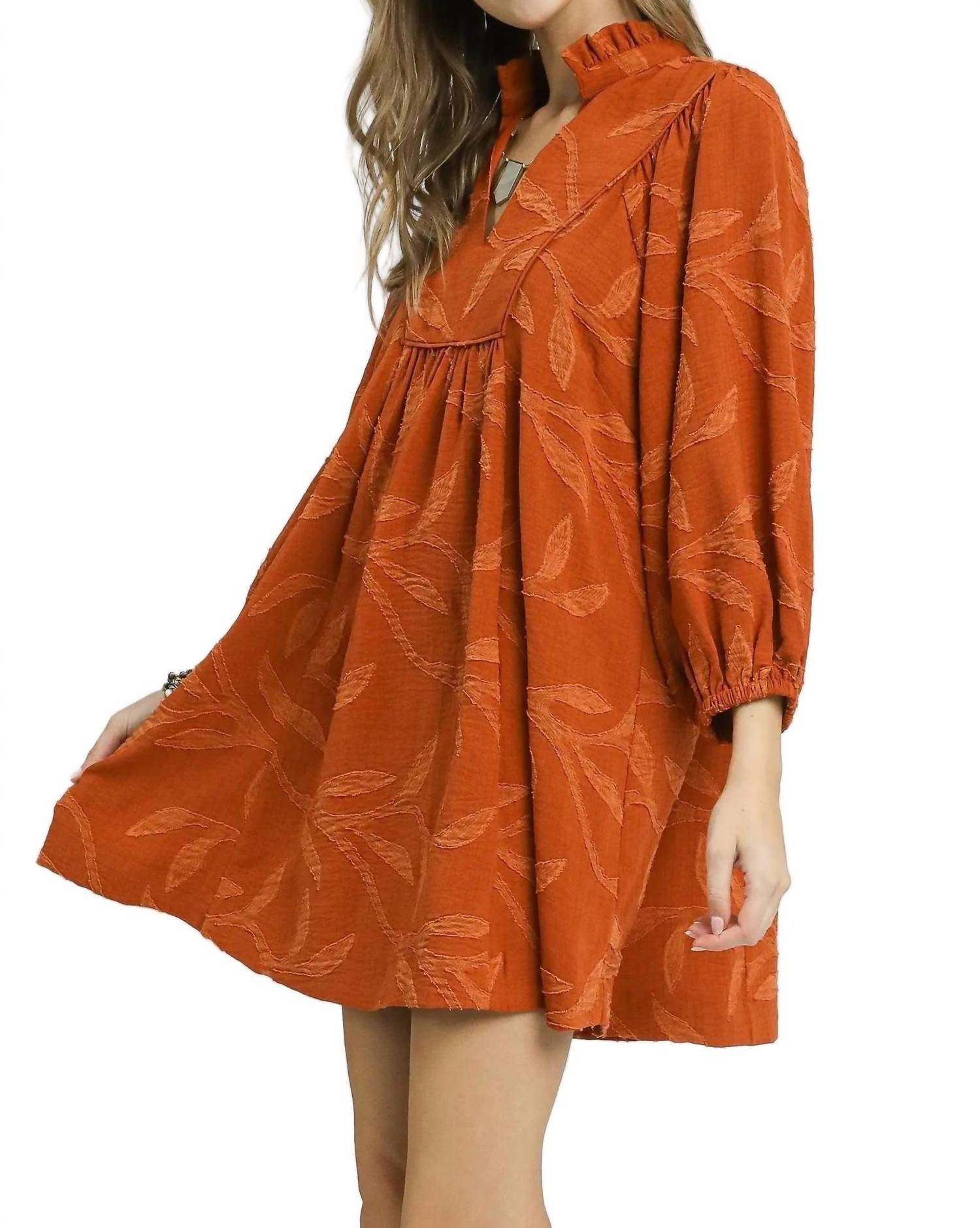 Umgee - Jacquard High Ruffle Neck Dress
