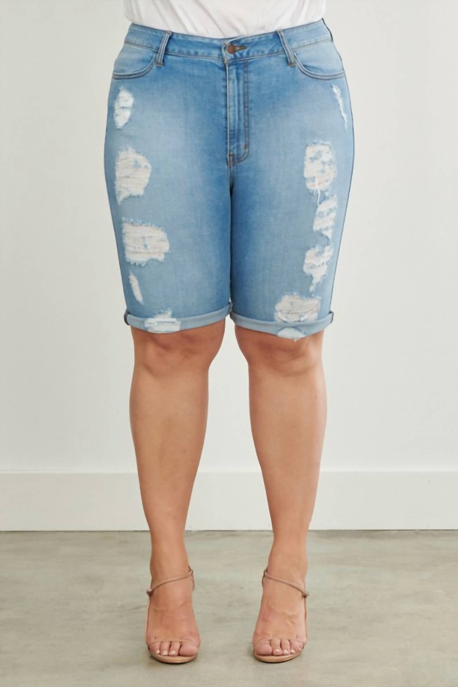 Vibrant M.I.U - Distressed Bermuda Shorts - Plus