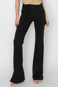 Risen - High Rise Color Cargo Slit Hem Bootcut Pant