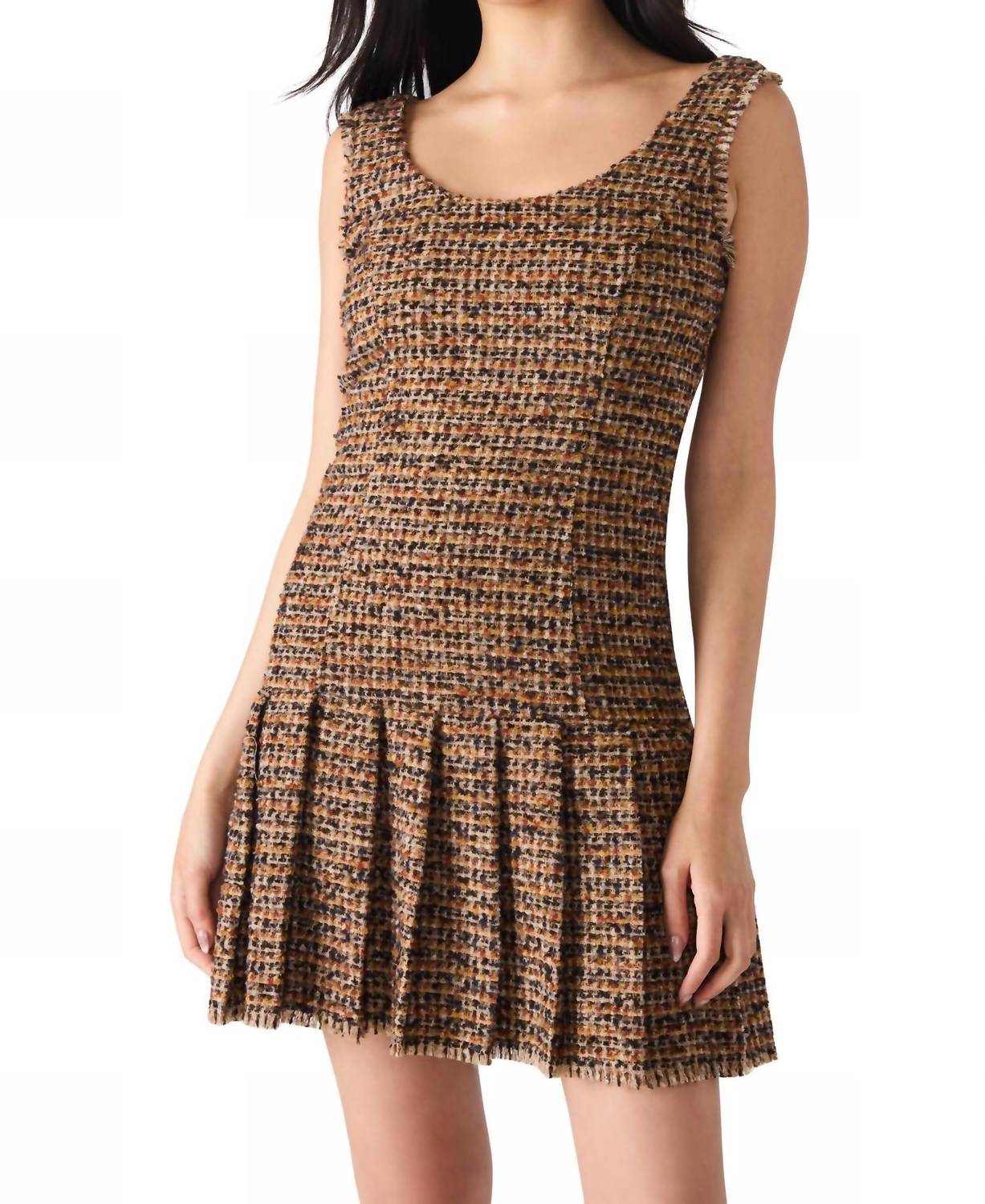 STEVE MADDEN Avie Tweed Mini Dress in brown plaid mix - women's dress