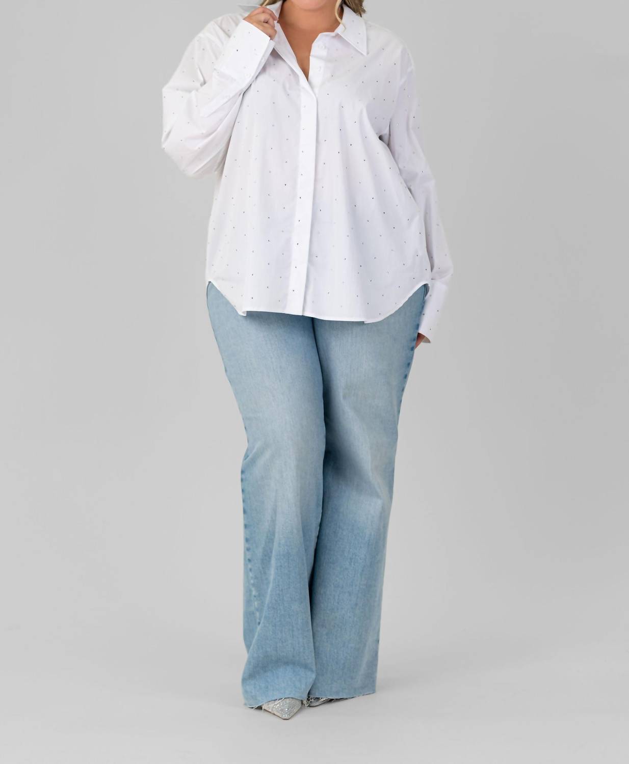 Good American - Crystal Good Button Down Long Lseeve Shirt - Plus