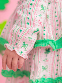 RuffleButts Clover Bows & Wishes Gauze Tiered Ruffle Dress in pink - kids' dress - view 5