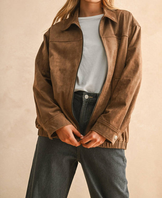 Miou Muse - Evie Faux Suede Bomber Jacket