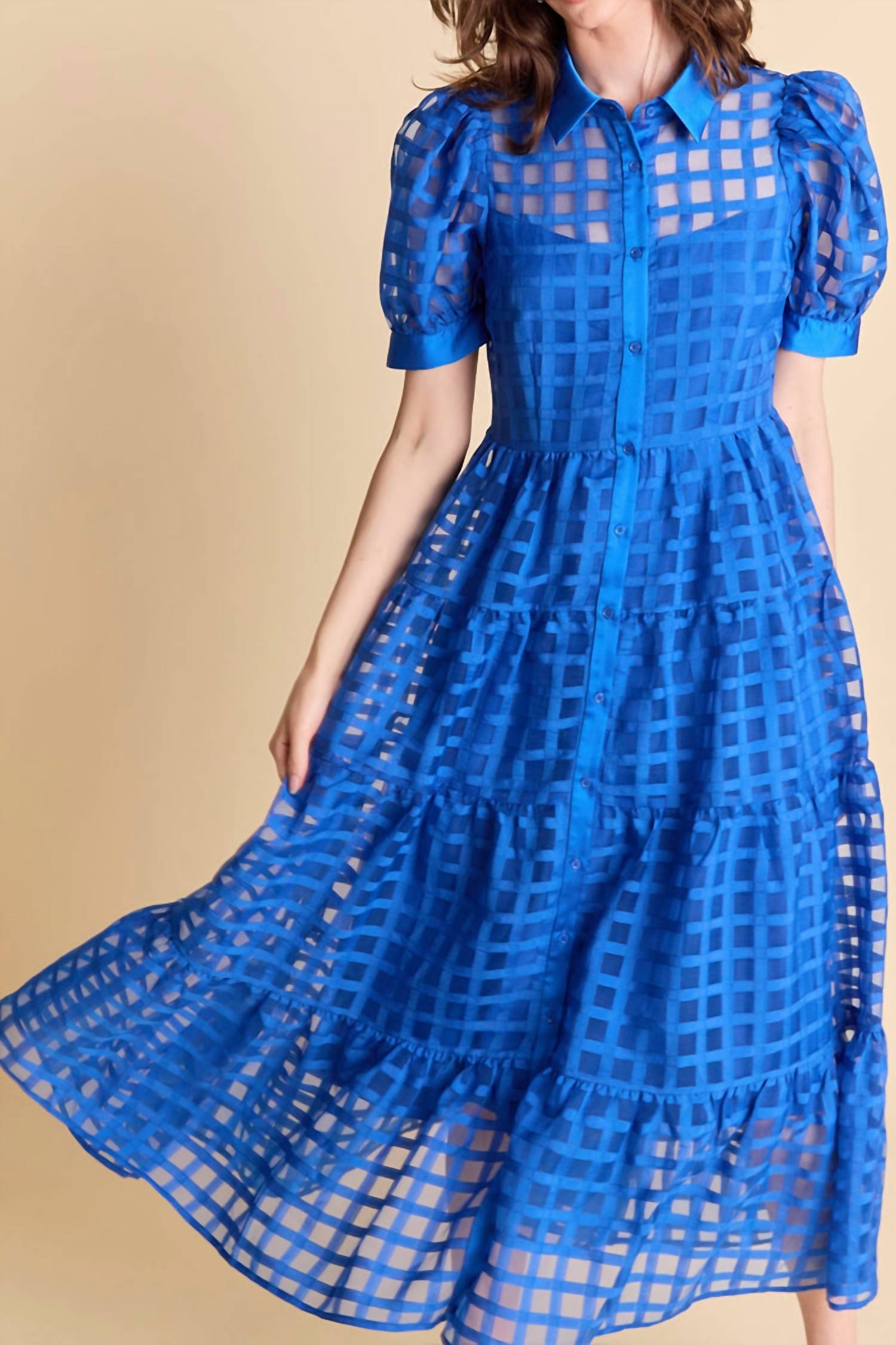 English Factory - Gridded Organza Tiered Maxi Dress