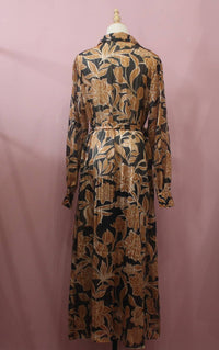 FLYING TOMATO A Printed Woven Midi Dress in black gold - women's dress - detail view