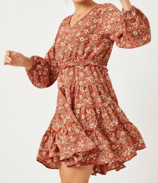 Hayden La - Smocked Waist Ruffle Tiered V-neck Dress