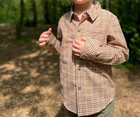 ME & HENRY Kid's Atwood Woven Shirt in gold plaid - kids' long sleeve top - detail view