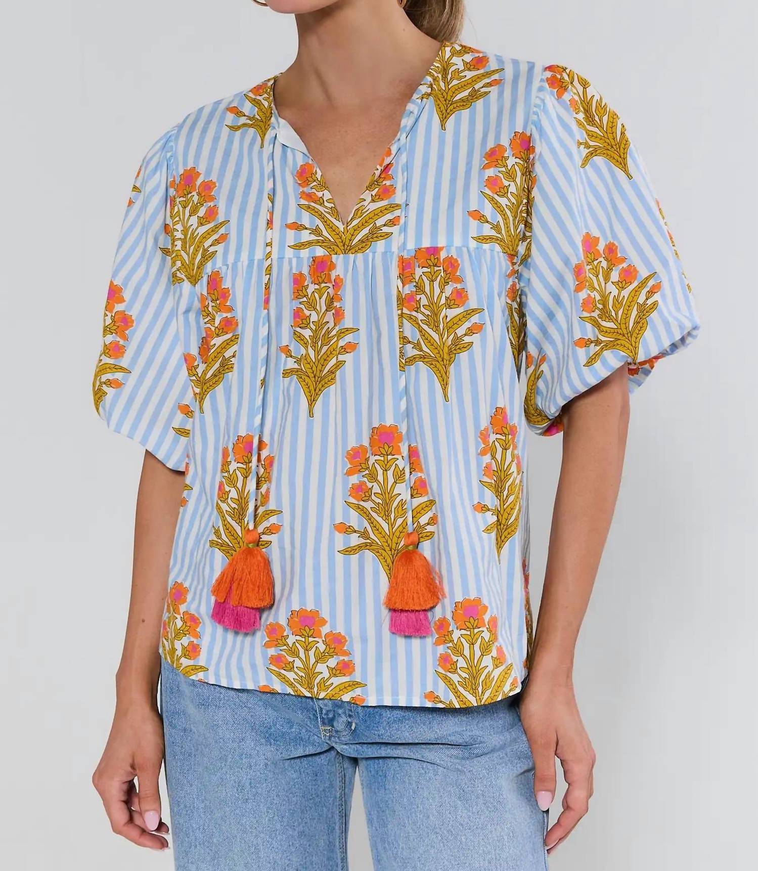 Thml - Puff Sleeve Floral Striped Top