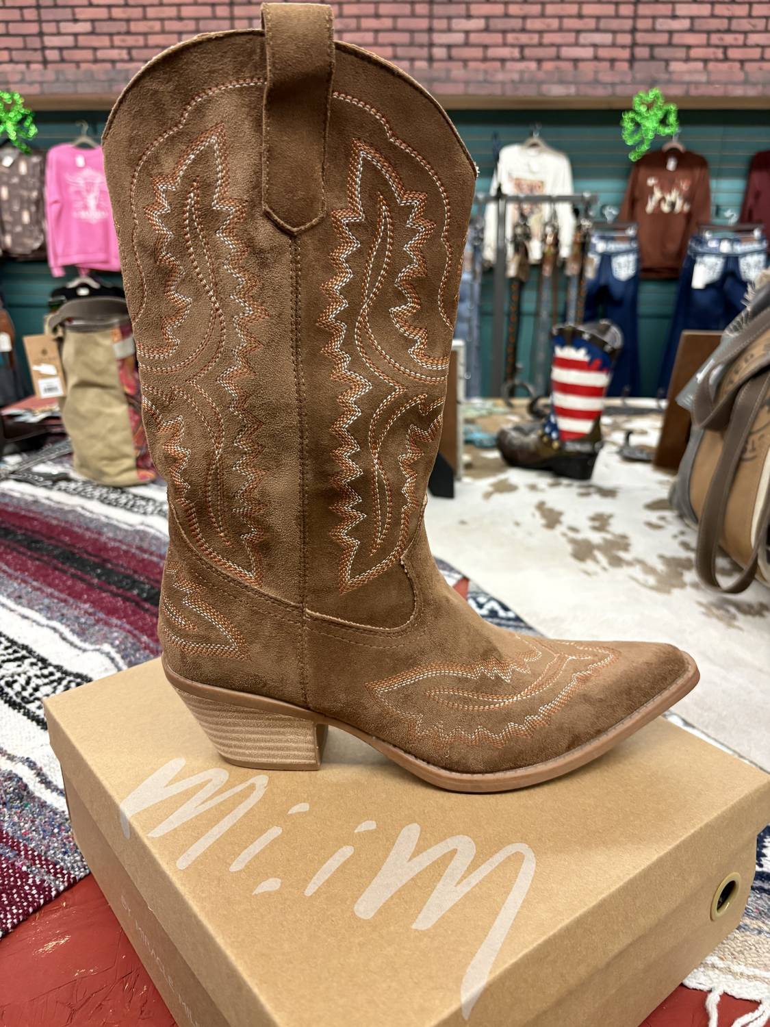 Miracle Miles Women's Tessa Western Boot in taupe - women's shoe - detail view