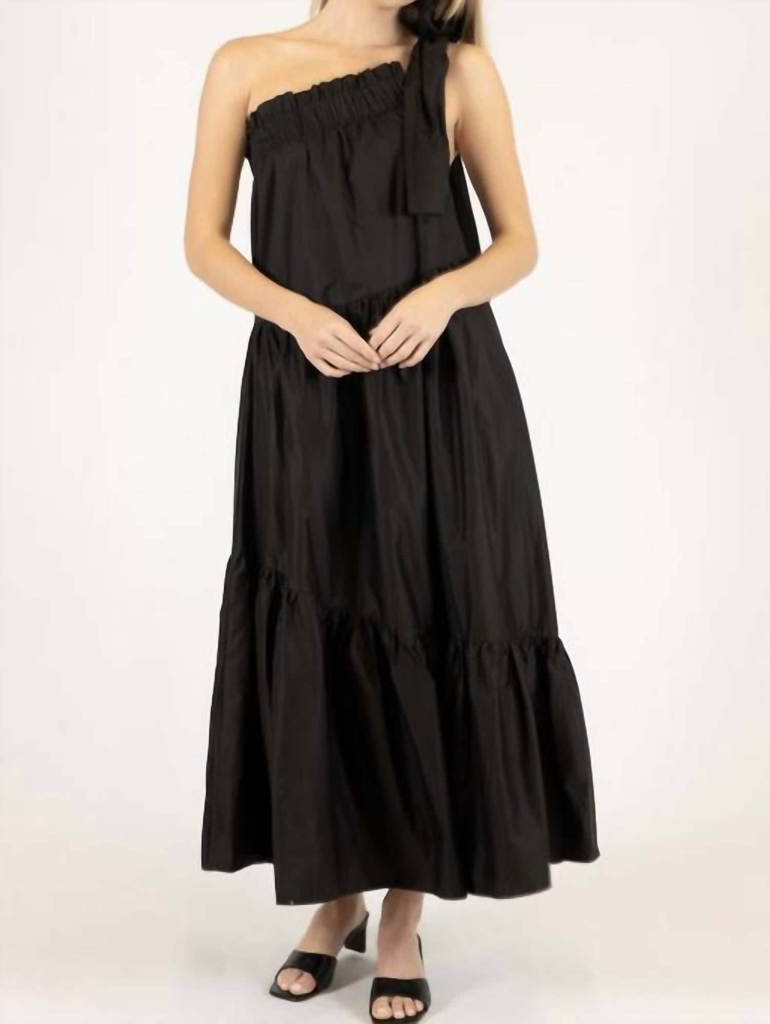 Before You Collection Gale Poplin One Shoulder Maxi Dress in black - women's dress