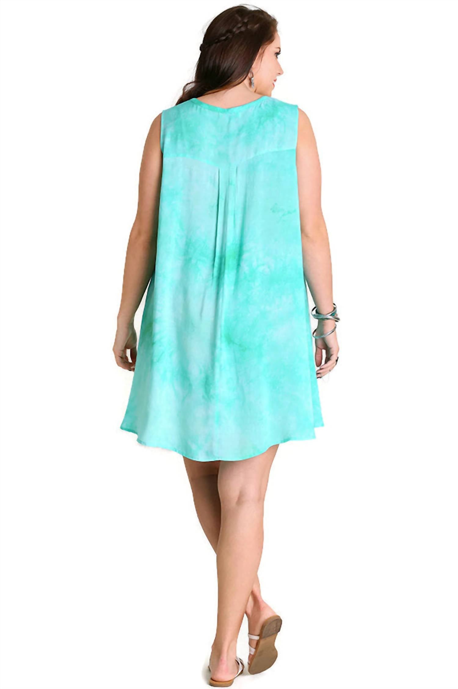 Umgee - Tie Dye Sleeveless Keyhole Dress - Plus