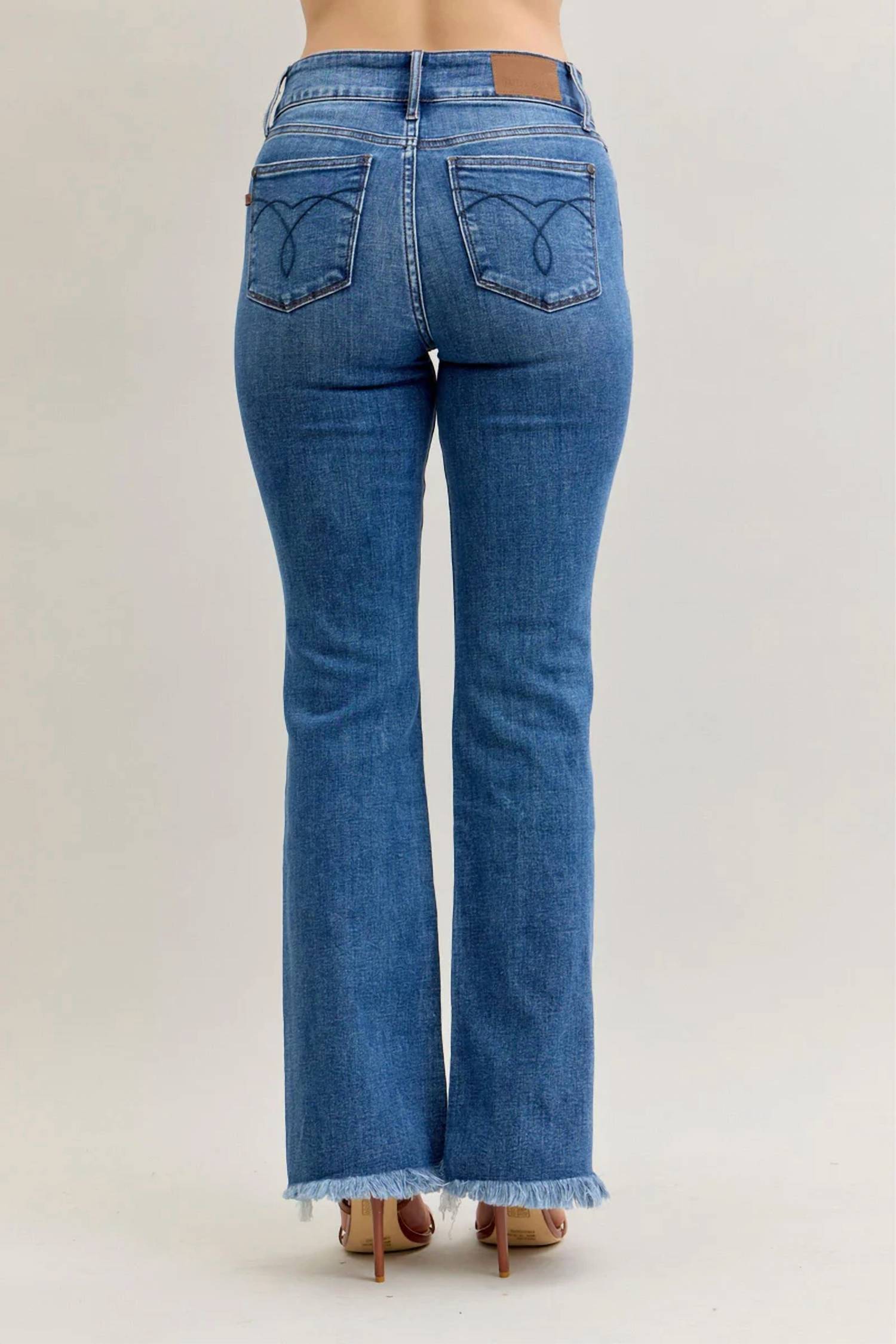 Judy Blue - High Waist Double Button Fray Hem Bootcut Jeans