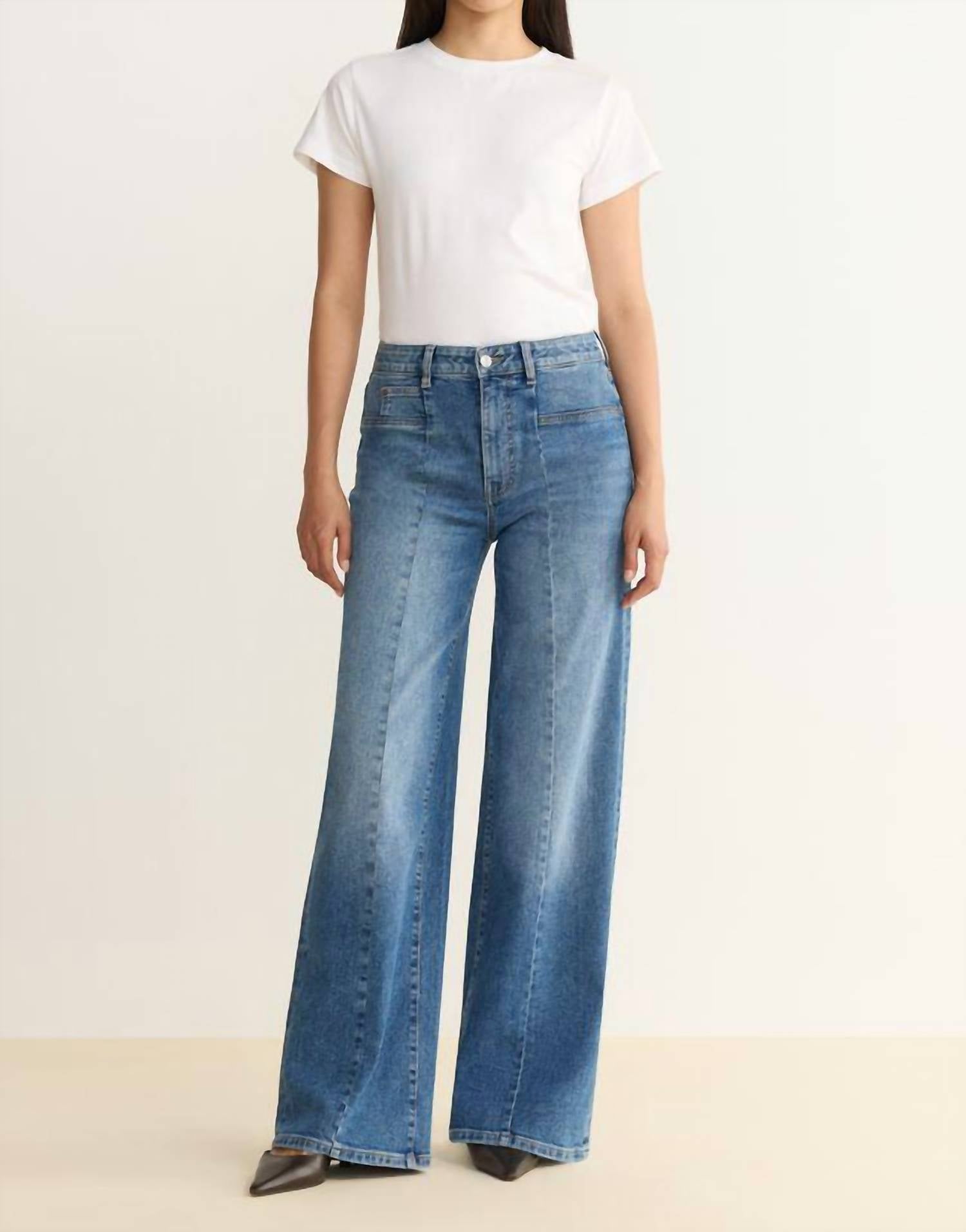 Warp + Weft Women's Knit Wide Leg Jeans in everafter blue - women's jeans